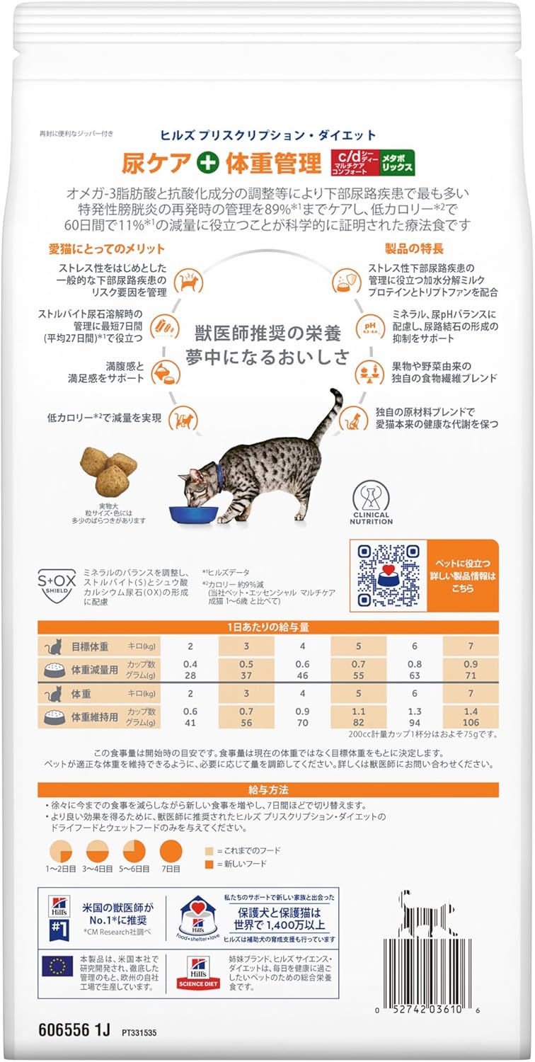 ヒルズ プリスクリプションダイエット キャットフード ドライ c/d シーディー マルチケア コンフォート + メタボリックス チキン 尿ケア + 体重管理 猫用 特別療法食 2kg ヒルズ プリスクリプションダイエット キャットフード ドライ c/d シーディー マルチケア コンフォート + メタボリックス チキン 尿ケア + 体重管理 猫用 特別療法食 2kg