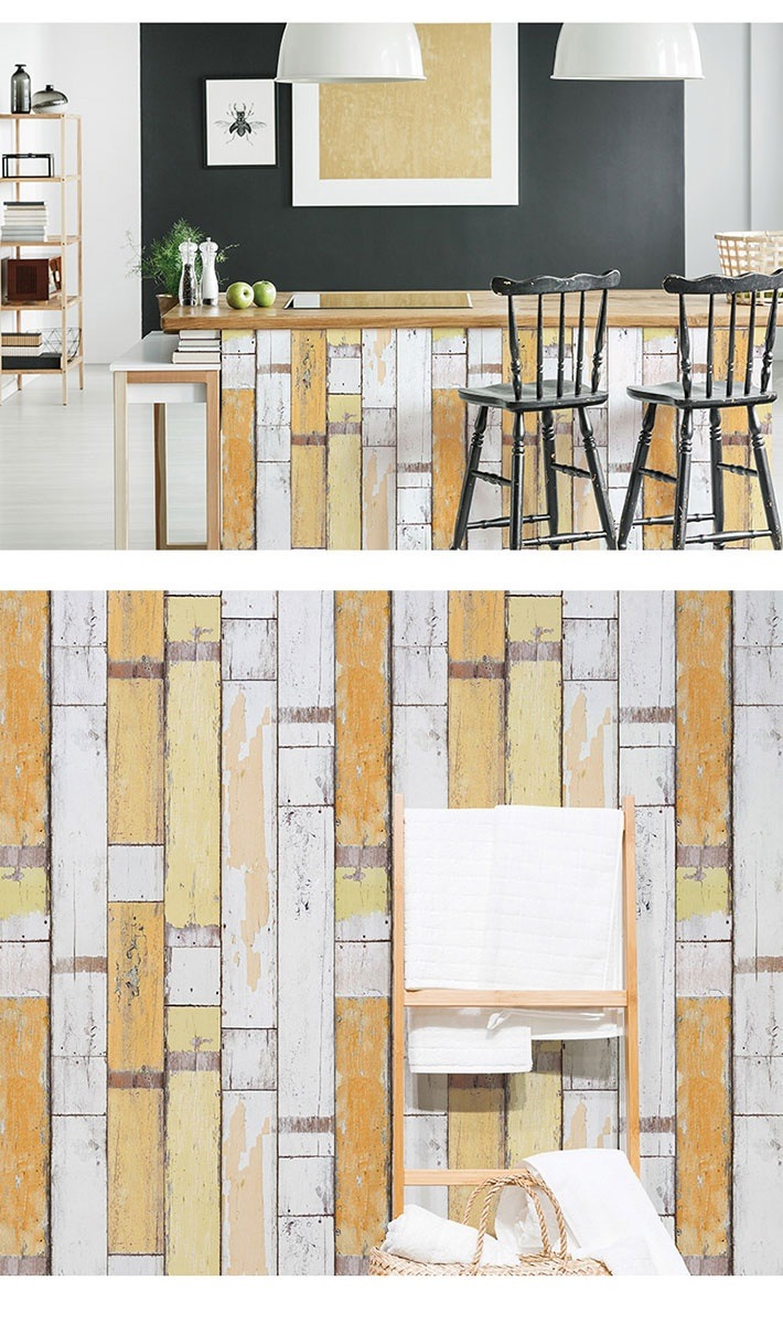 木目柄 シール 壁紙 イエロー木目柄の貼ってはがせる壁紙シール お得な壁紙15mセット 宅B