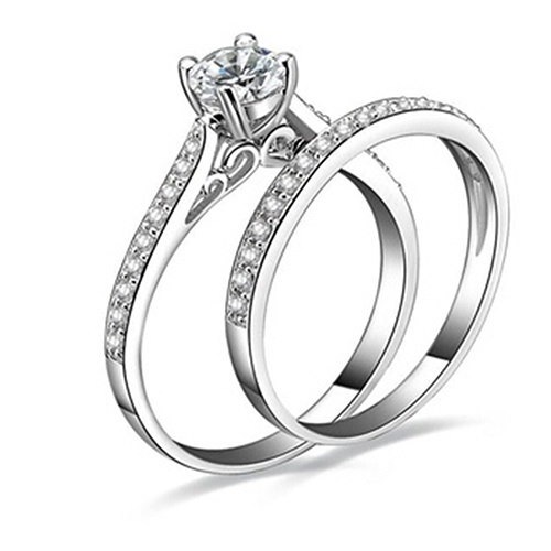 女性のエンゲージメント結婚式2個セットキュービックジルコニア925スターリングシルバーリングサイズ6-10 女性のエンゲージメント結婚式2個セットキュービックジルコニア925スターリングシルバーリングサイズ6-10