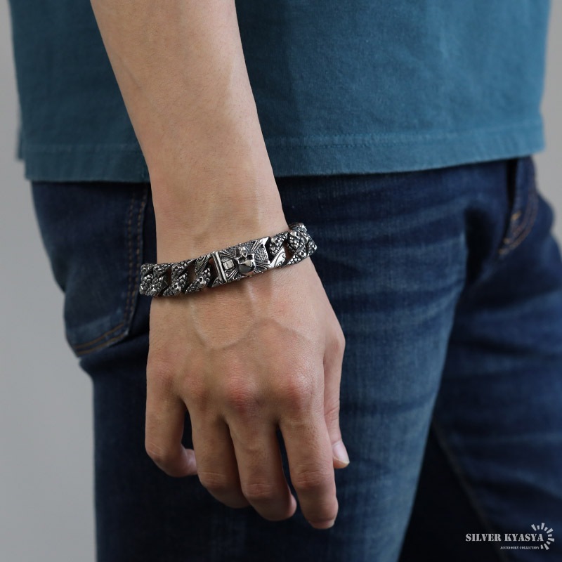 ステンレス スカル 龍鱗 ブレスレット [b665]
