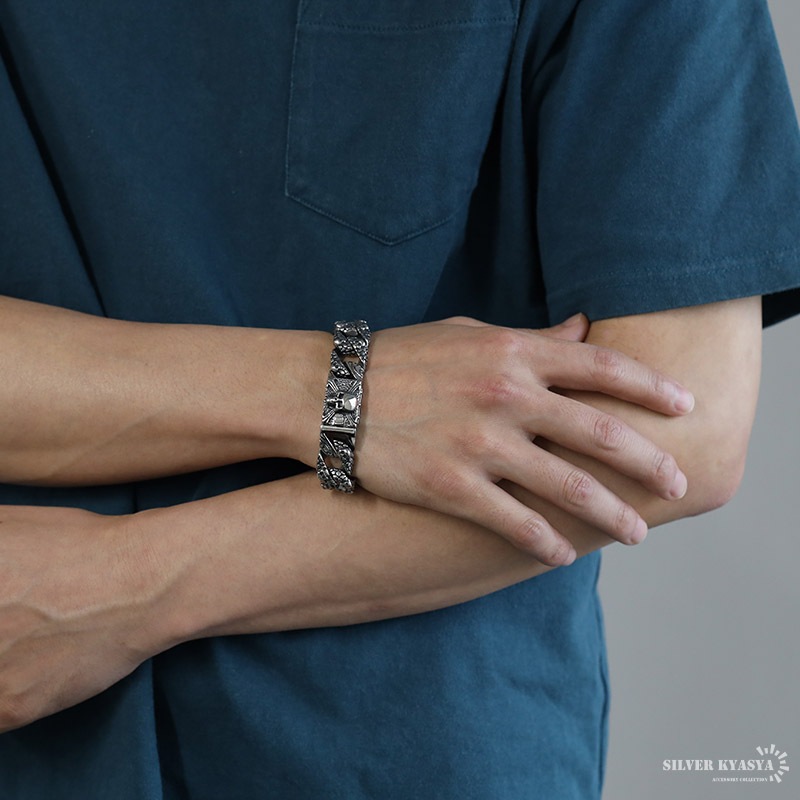 ステンレス スカル 龍鱗 ブレスレット [b665]