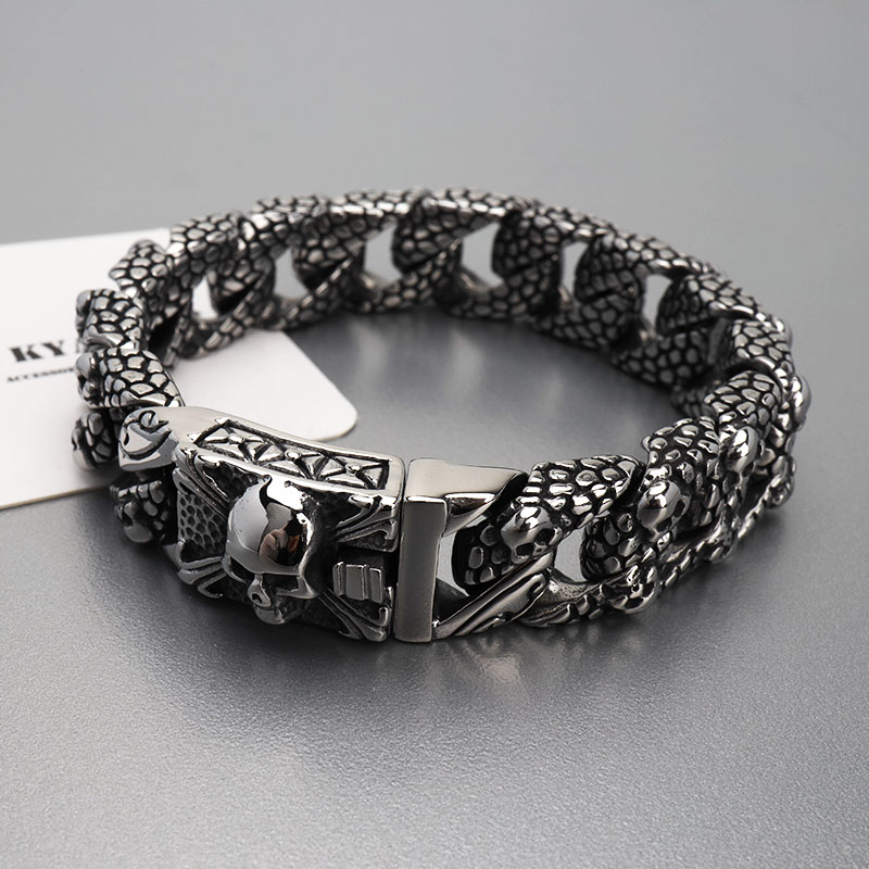 ステンレス スカル 龍鱗 ブレスレット [b665]