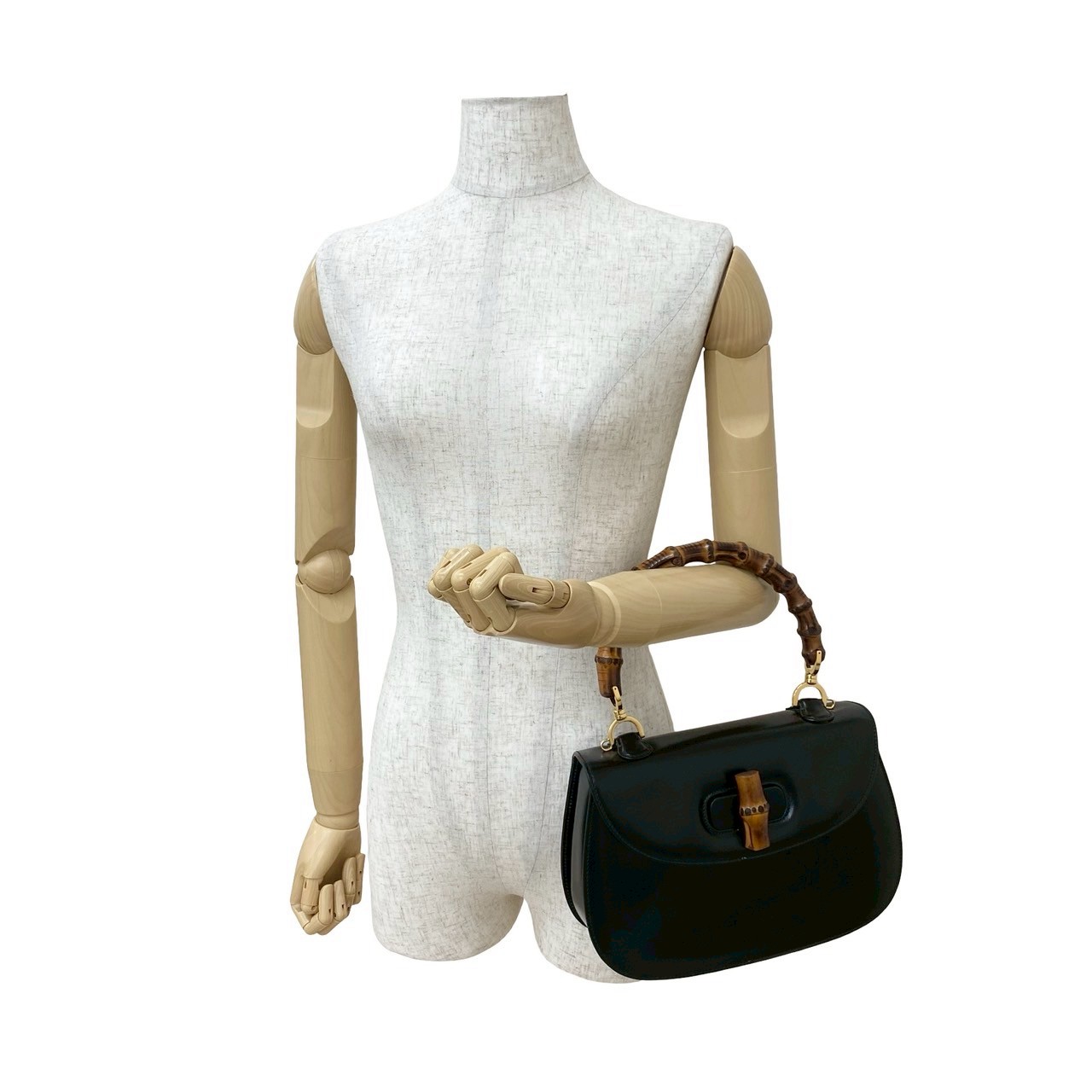 ヴィンテージ バンブー ターンロックハンドバッグ レザー バンブー ブラック 55734 ヴィンテージ バンブー ターンロックハンドバッグ レザー バンブー ブラック 55734