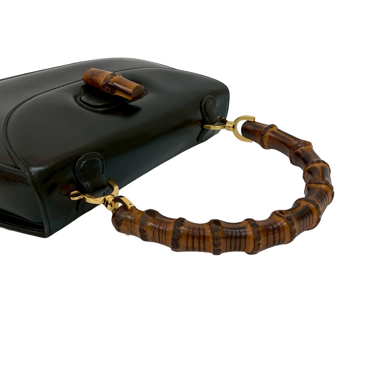 ヴィンテージ バンブー ターンロックハンドバッグ レザー バンブー ブラック 55734 ヴィンテージ バンブー ターンロックハンドバッグ レザー バンブー ブラック 55734