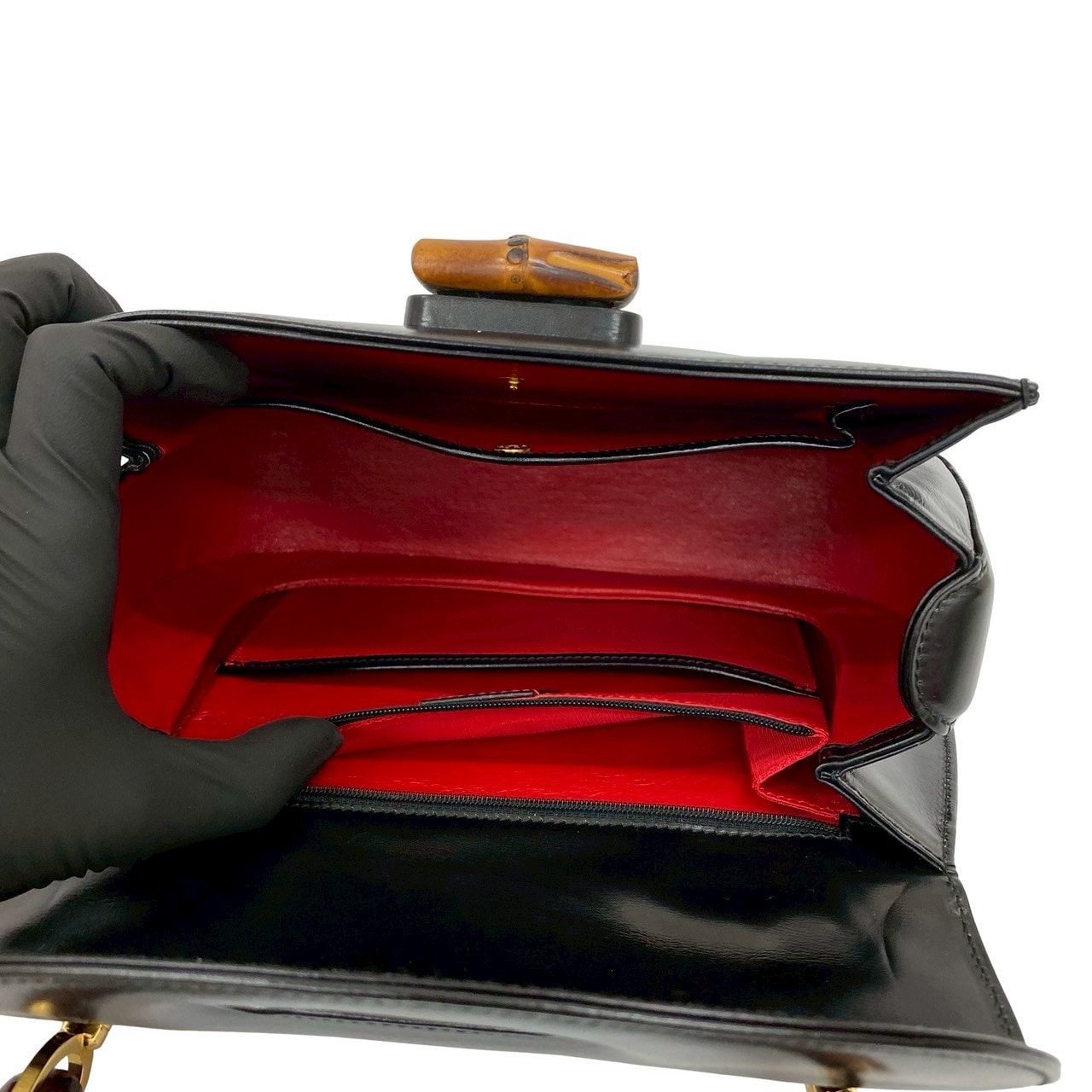 ヴィンテージ バンブー ターンロックハンドバッグ レザー バンブー ブラック 55734 ヴィンテージ バンブー ターンロックハンドバッグ レザー バンブー ブラック 55734