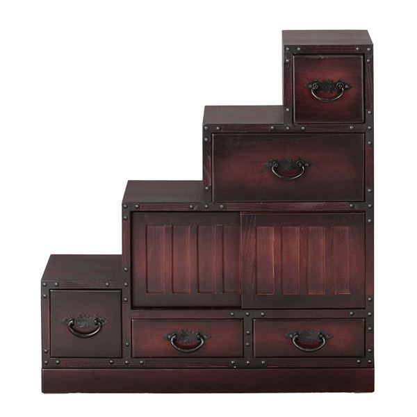 民芸調タンス/階段箪笥 (左下がり/幅67cm) 木製(桐) (完成品) 民芸調タンス/階段箪笥 (左下がり/幅67cm) 木製(桐) (完成品)