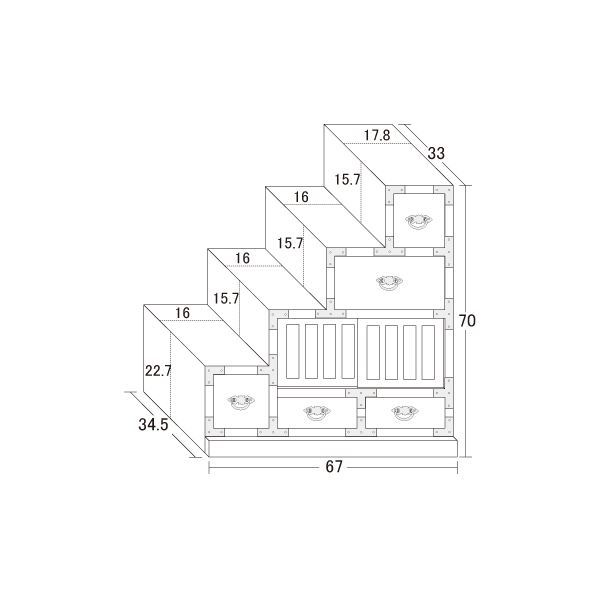 民芸調タンス/階段箪笥 (左下がり/幅67cm) 木製(桐) (完成品) 民芸調タンス/階段箪笥 (左下がり/幅67cm) 木製(桐) (完成品)