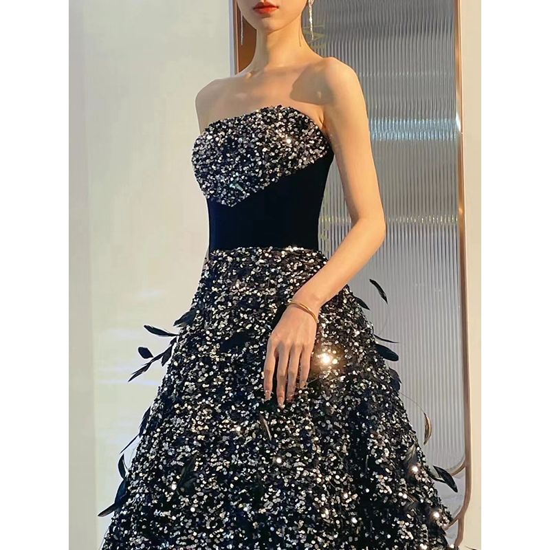 【2枚購入で 3oo円OFF!】女性のブラックドレス2025は通常ホストバンケットの気質冬のドレスロングスタイルを着ることができます 【2枚購入で 3oo円OFF!】女性のブラックドレス2025は通常ホストバンケットの気質冬のドレスロングスタイルを着ることができます