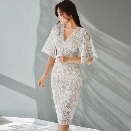 キャバドレス ナイトドレス ミディアムドレス ハイウエスト タイト ワンピース 花柄 Vネック 総レース 切り替え レディース グラシア キャバドレス ナイトドレス ミディアムドレス ハイウエスト タイト ワンピース 花柄 Vネック 総レース 切り替え レディース グラシア