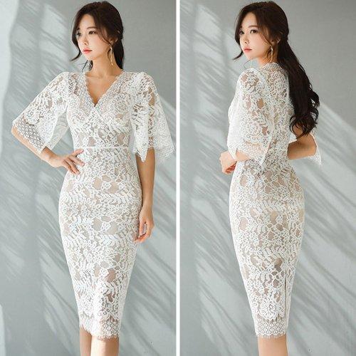 キャバドレス ナイトドレス ミディアムドレス ハイウエスト タイト ワンピース 花柄 Vネック 総レース 切り替え レディース グラシア キャバドレス ナイトドレス ミディアムドレス ハイウエスト タイト ワンピース 花柄 Vネック 総レース 切り替え レディース グラシア