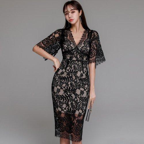 キャバドレス ナイトドレス ミディアムドレス ハイウエスト タイト ワンピース 花柄 Vネック 総レース 切り替え レディース グラシア キャバドレス ナイトドレス ミディアムドレス ハイウエスト タイト ワンピース 花柄 Vネック 総レース 切り替え レディース グラシア