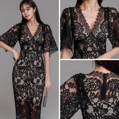 キャバドレス ナイトドレス ミディアムドレス ハイウエスト タイト ワンピース 花柄 Vネック 総レース 切り替え レディース グラシア キャバドレス ナイトドレス ミディアムドレス ハイウエスト タイト ワンピース 花柄 Vネック 総レース 切り替え レディース グラシア