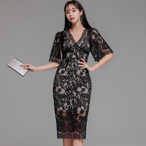 キャバドレス ナイトドレス ミディアムドレス ハイウエスト タイト ワンピース 花柄 Vネック 総レース 切り替え レディース グラシア キャバドレス ナイトドレス ミディアムドレス ハイウエスト タイト ワンピース 花柄 Vネック 総レース 切り替え レディース グラシア