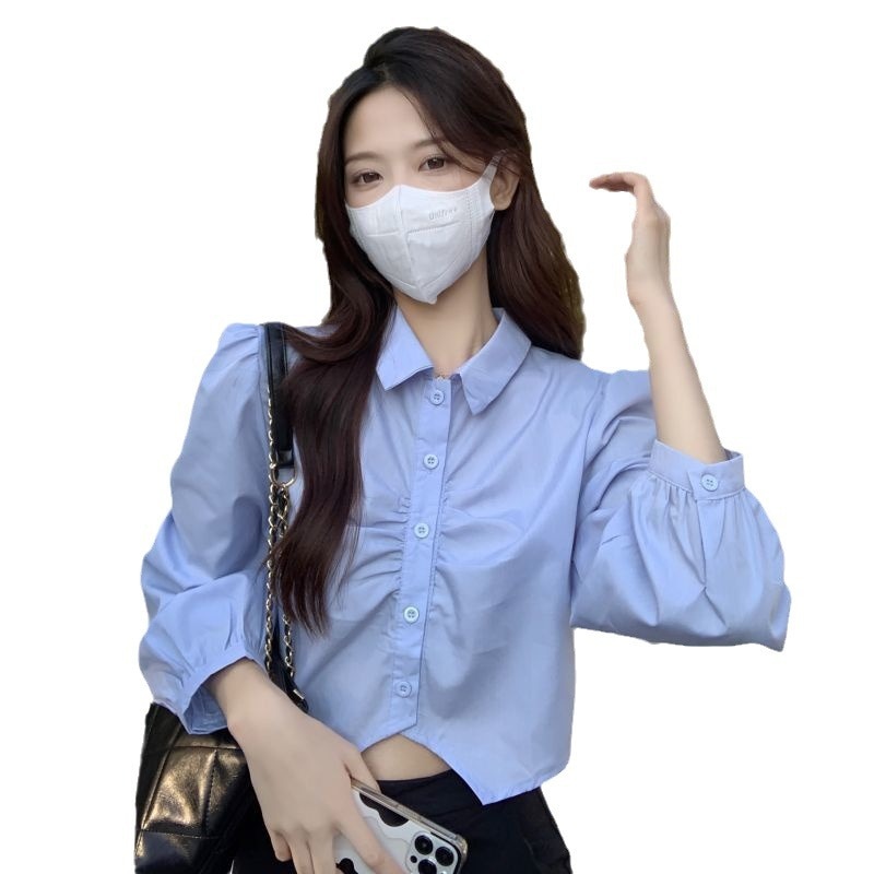 【1つ買うと10つ無料】女性のための短いシャツ春と秋の女性のための白いシャツ春と秋のスタイル折り畳まれた大学スタイルの年齢を減らす純粋な欲望