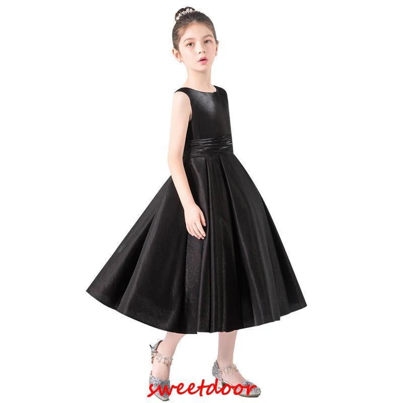 子供ドレス ピアノ発表会 ロング 結婚式 キッズ ドレス 袖なし ワンピース 子どもドレス ジュニアドレス 黒 ブラック 100~170cm