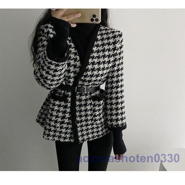 トレンチコート レディース チェスターコート 千鳥柄 ピーコート コート ニット アウター 秋 春 トレンチコート レディース チェスターコート 千鳥柄 ピーコート コート ニット アウター 秋 春