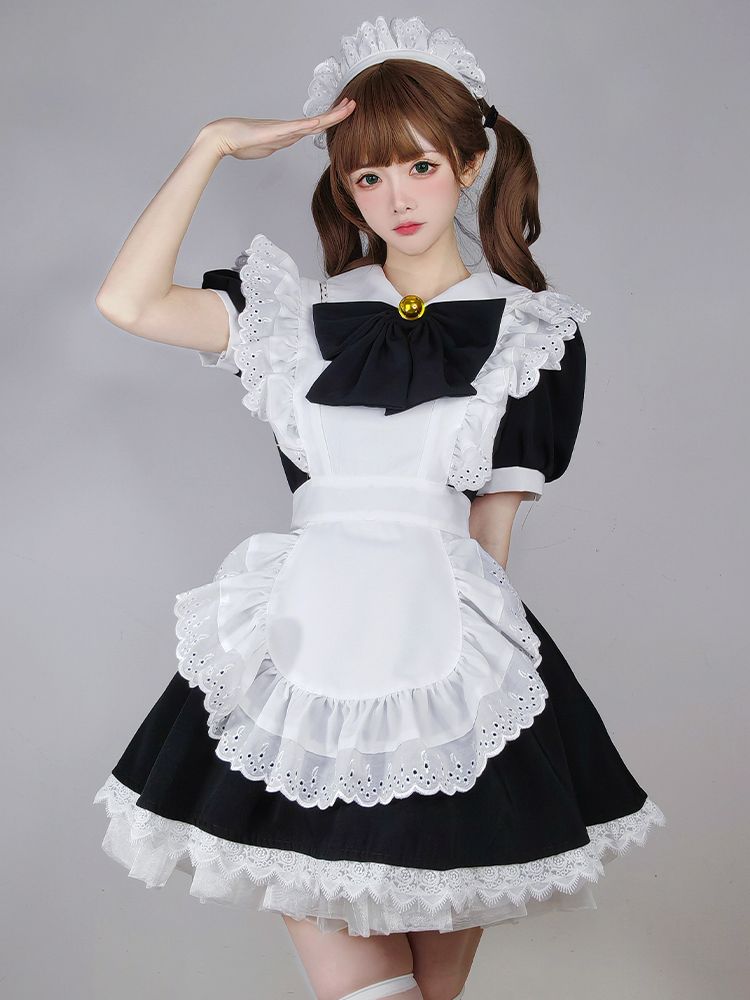 メイド服 白と黒 フリル付き メイド服 白と黒 フリル付き コスプレ衣装 M ハロウィン