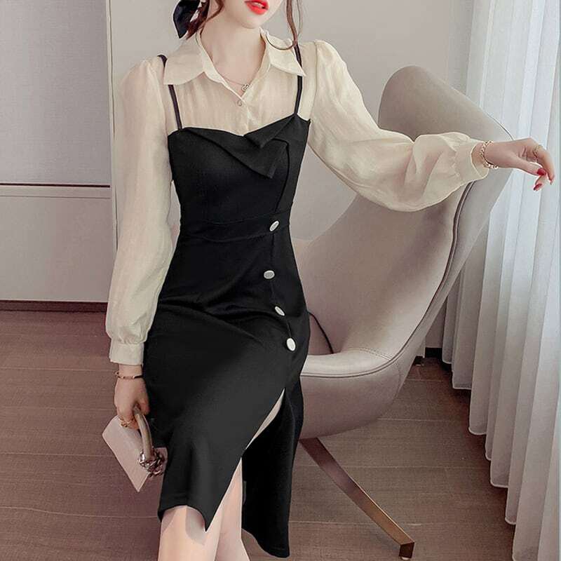 レディース ワンピース フェイクレイヤード 襟付き スリット 長袖 お呼ばれ フォーマル エレガント 大人可愛い ママコーデ ママファッション 韓国系 オルチャン 人気 新作 20代 30代 レディース ワンピース フェイクレイヤード 襟付き スリット 長袖 お呼ばれ フォーマル エレガント 大人可愛い ママコーデ ママファッション 韓国系 オルチャン 人気 新作 20代 30代