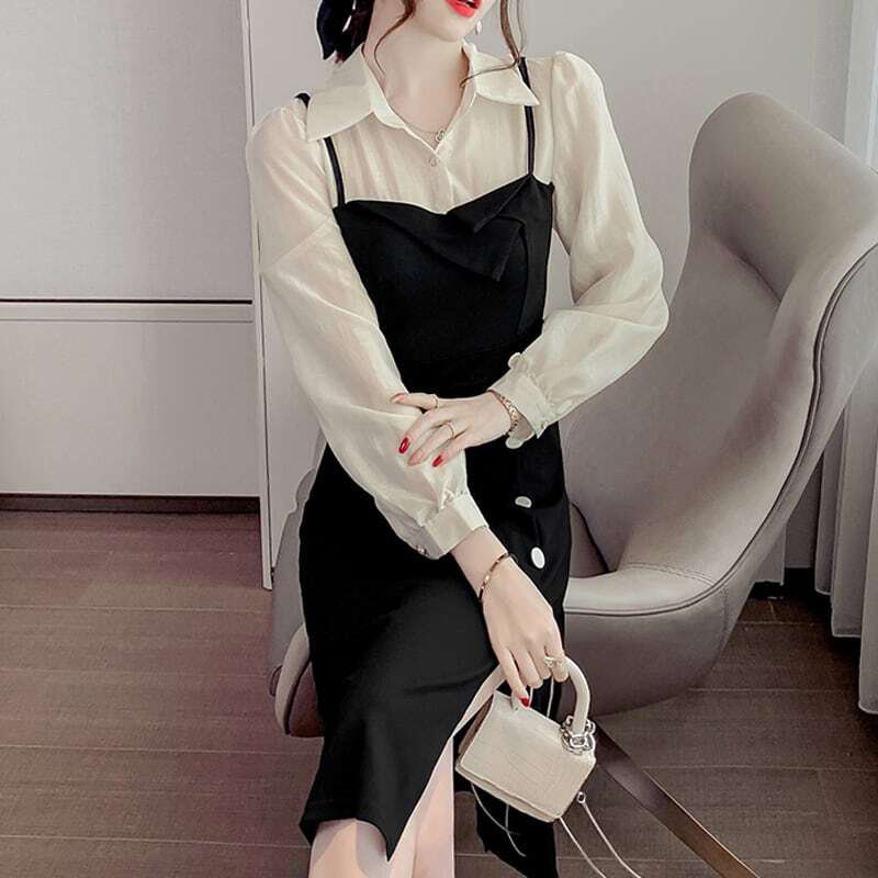 レディース ワンピース フェイクレイヤード 襟付き スリット 長袖 お呼ばれ フォーマル エレガント 大人可愛い ママコーデ ママファッション 韓国系 オルチャン 人気 新作 20代 30代 レディース ワンピース フェイクレイヤード 襟付き スリット 長袖 お呼ばれ フォーマル エレガント 大人可愛い ママコーデ ママファッション 韓国系 オルチャン 人気 新作 20代 30代