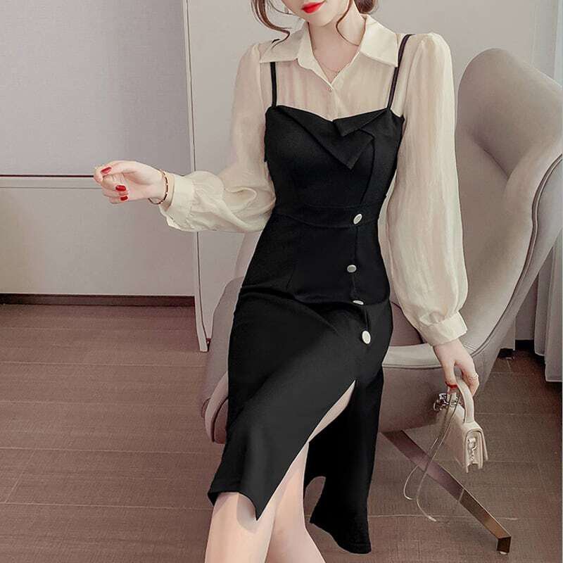 レディース ワンピース フェイクレイヤード 襟付き スリット 長袖 お呼ばれ フォーマル エレガント 大人可愛い ママコーデ ママファッション 韓国系 オルチャン 人気 新作 20代 30代 レディース ワンピース フェイクレイヤード 襟付き スリット 長袖 お呼ばれ フォーマル エレガント 大人可愛い ママコーデ ママファッション 韓国系 オルチャン 人気 新作 20代 30代