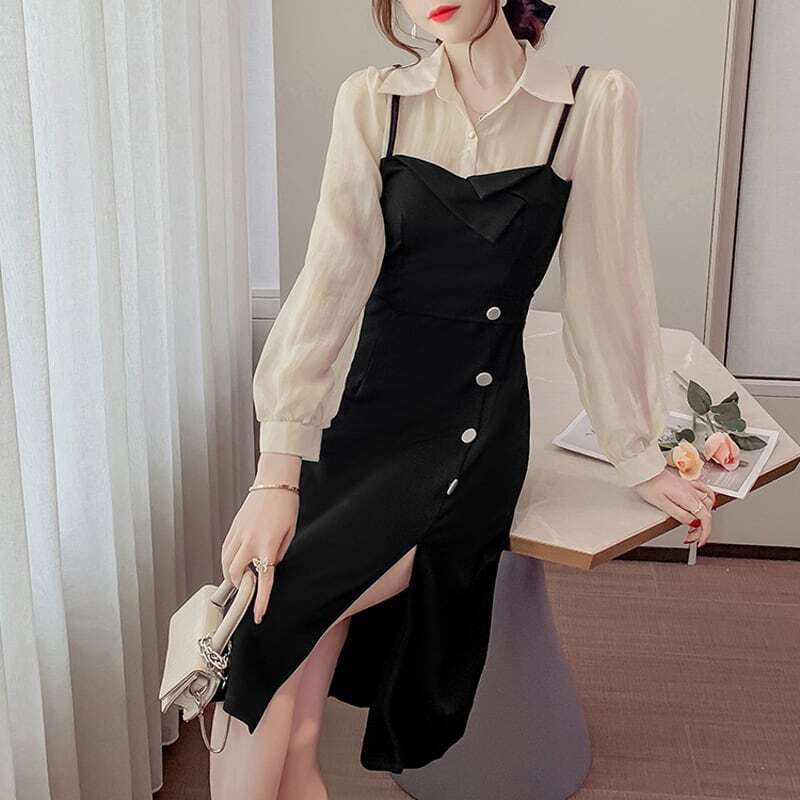 レディース ワンピース フェイクレイヤード 襟付き スリット 長袖 お呼ばれ フォーマル エレガント 大人可愛い ママコーデ ママファッション 韓国系 オルチャン 人気 新作 20代 30代 レディース ワンピース フェイクレイヤード 襟付き スリット 長袖 お呼ばれ フォーマル エレガント 大人可愛い ママコーデ ママファッション 韓国系 オルチャン 人気 新作 20代 30代