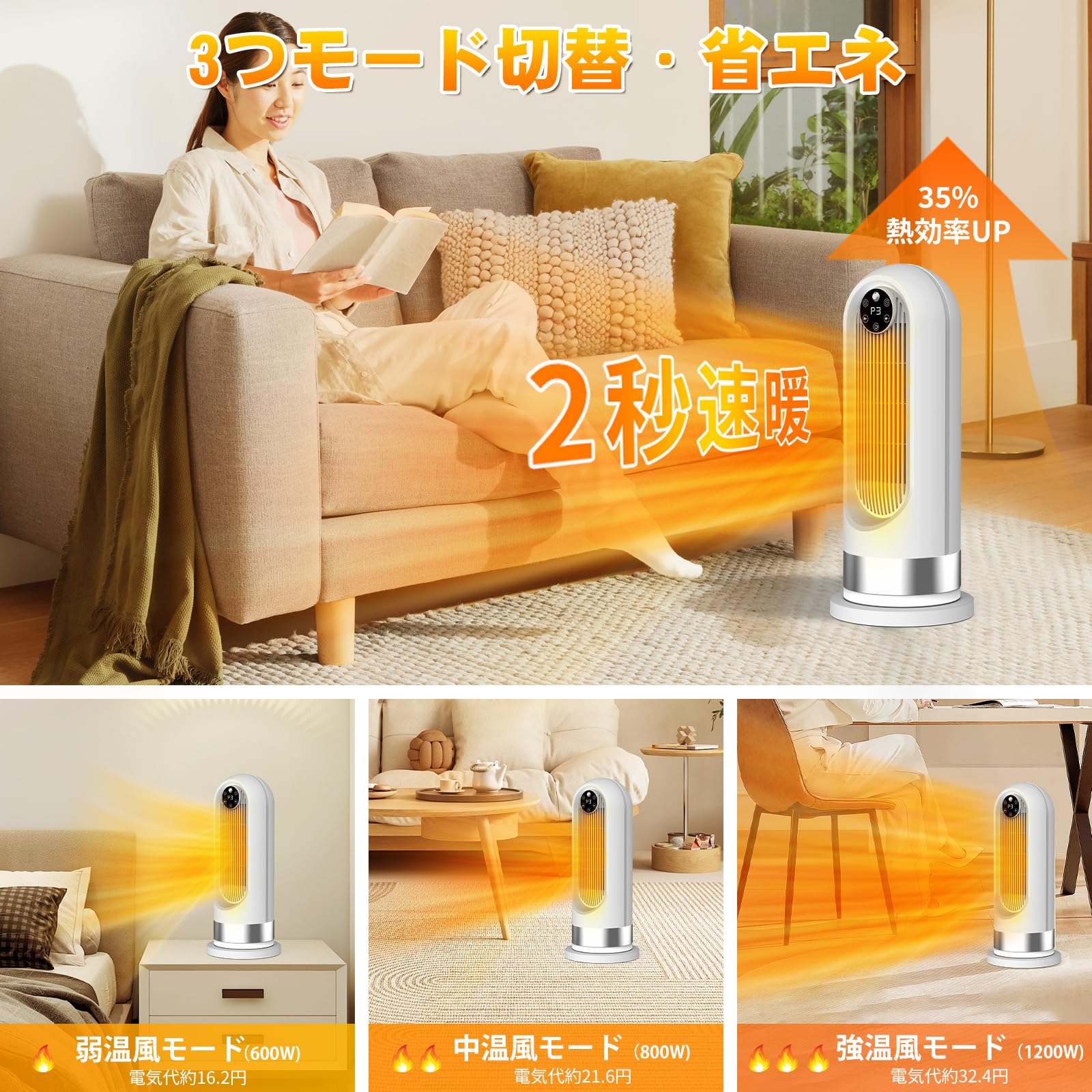 ❤️新品❤️冬速暖型セラミックヒーター1200w ２秒速暖リモコン付き ホワイト ❤️新品❤️冬速暖型セラミックヒーター1200w 2秒速暖リモコン