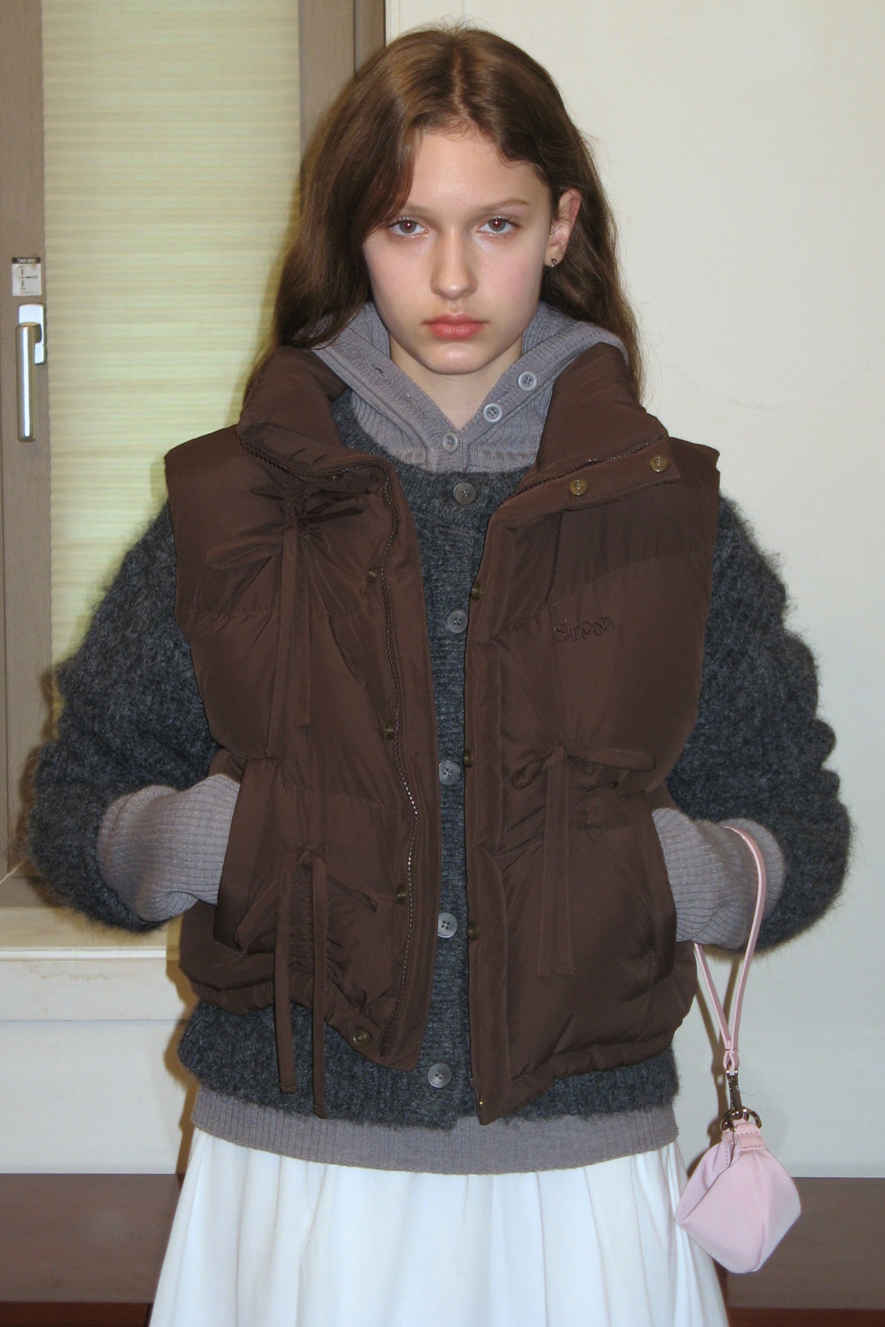 韓国★正規品★SINOON★RIBBON DETAIL PUFFER VEST リボンベスト セール】【韓国人気ブランド/sinoon】リボンディテールダウン