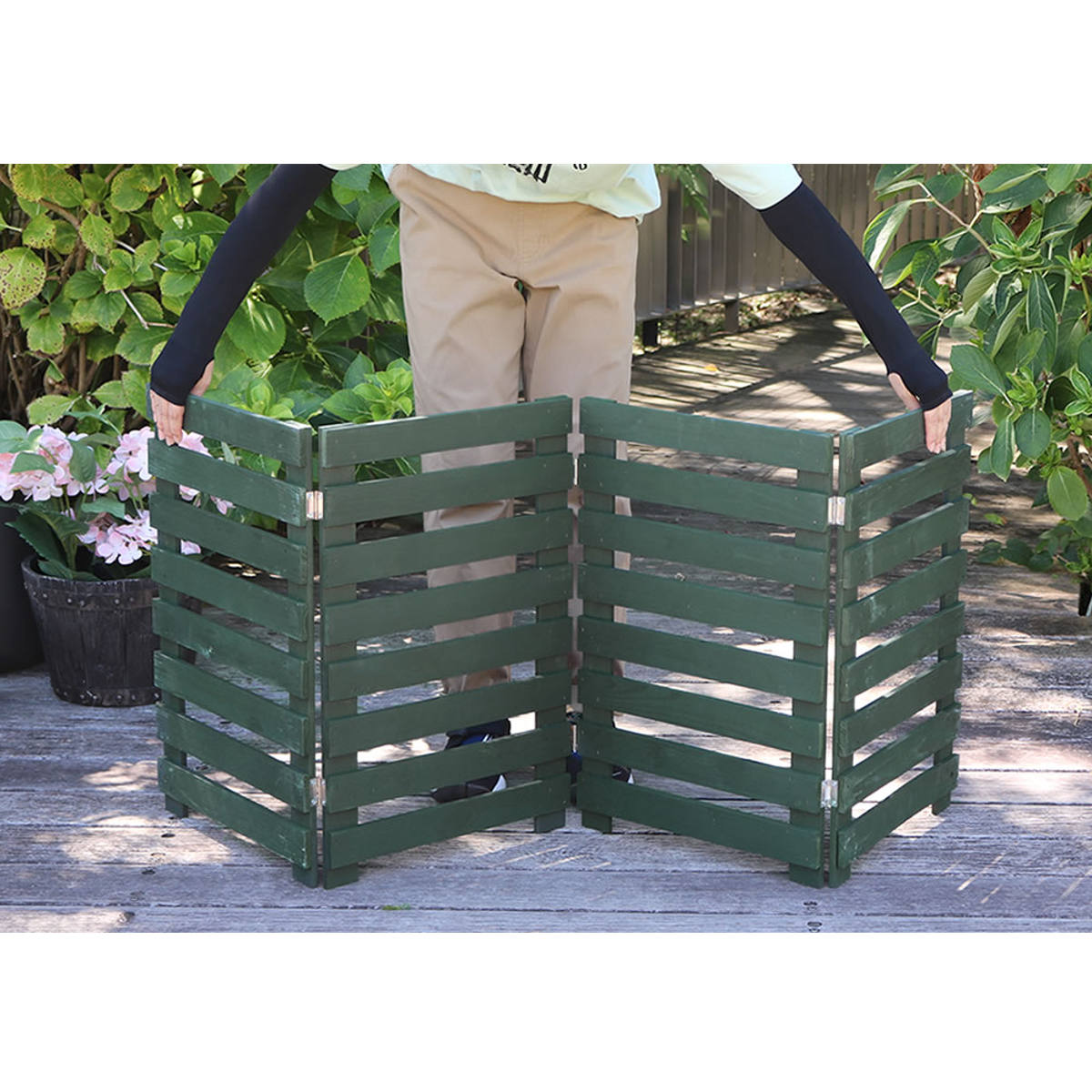 フェンス 折り畳めるウッドフェンス 幅160cm 横ボーダー 2枚組 ガーデンフェンス 柵 折りたたみ 4連 園芸 エクステリア 雑貨 ウッドフェンス 花壇 庭 ベランダ バルコニー