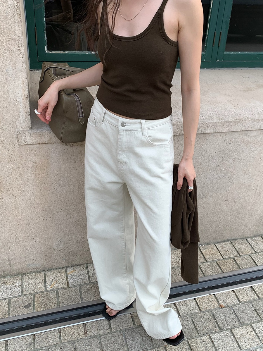 秋の万能レディースハイウエストストレートパンツスリムホワイトジーンズ W1198