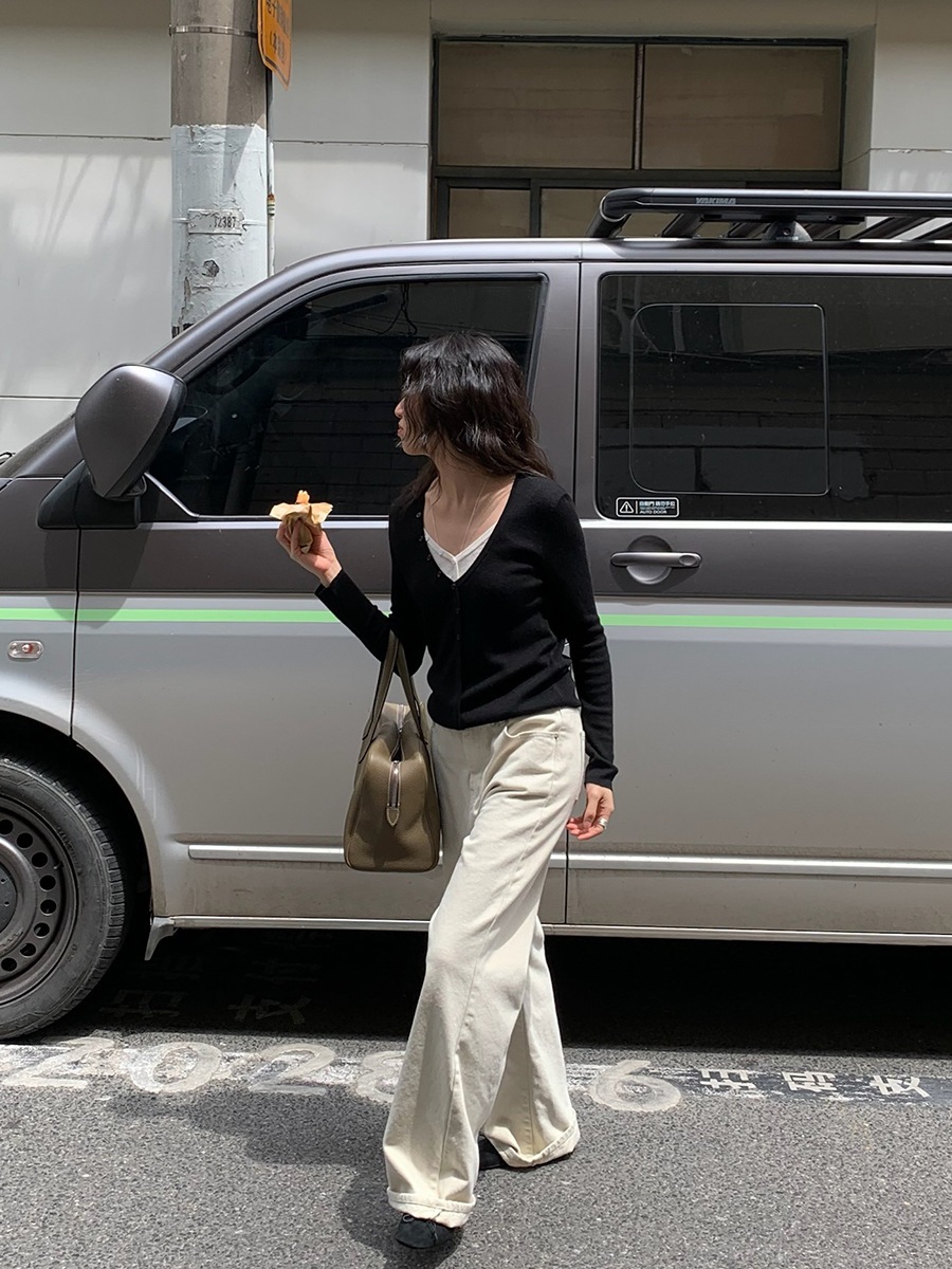 秋の万能レディースハイウエストストレートパンツスリムホワイトジーンズ W1198