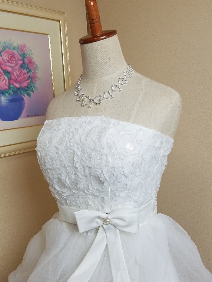 ウェディングドレス ミニ ミニドレス 花嫁 二次会 結婚式 披露宴 ドレス ウエディングドレス パーティードレス 演奏会 発表会 ステージ ドレス 衣装 大きいサイズ 編み上げ ベアトップ リボン ミ