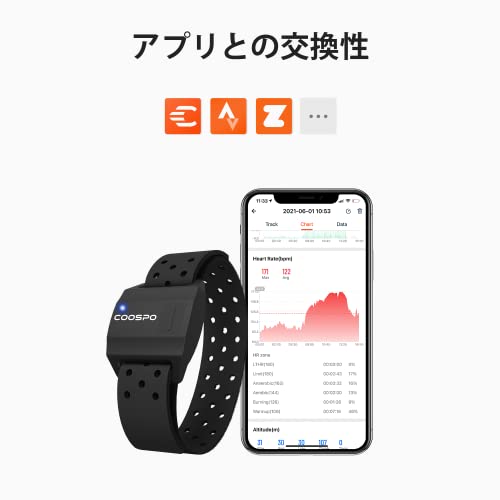 COOSPO 心拍計アームバンド ハートレート 付き光学式心拍センサー サポートスマートフォンとスマートウォッチ Bluetooth およびANT