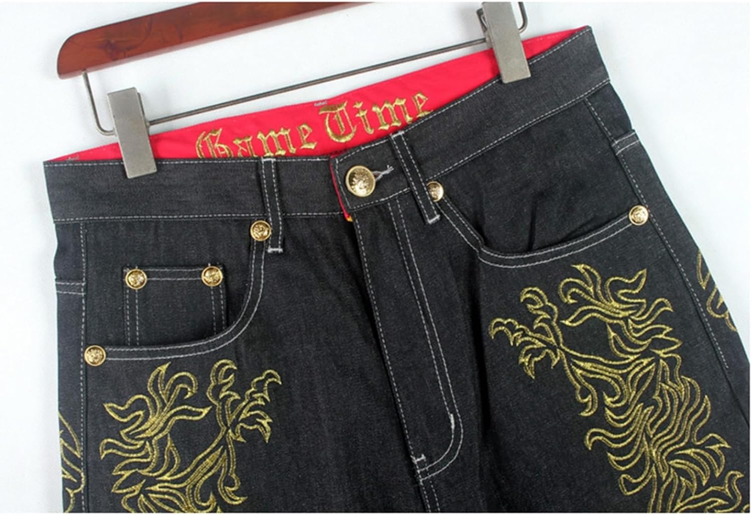 デニムパンツ ジーンズパンツ メンズ 太め ワイド 刺繍 ヒップホップ系 鳳凰柄 大きい 男性 ボトム ロングパンツ 大人 ストリート系 カッコイイ アウトドア スポーティー 秋物 秋冬 バイカージー