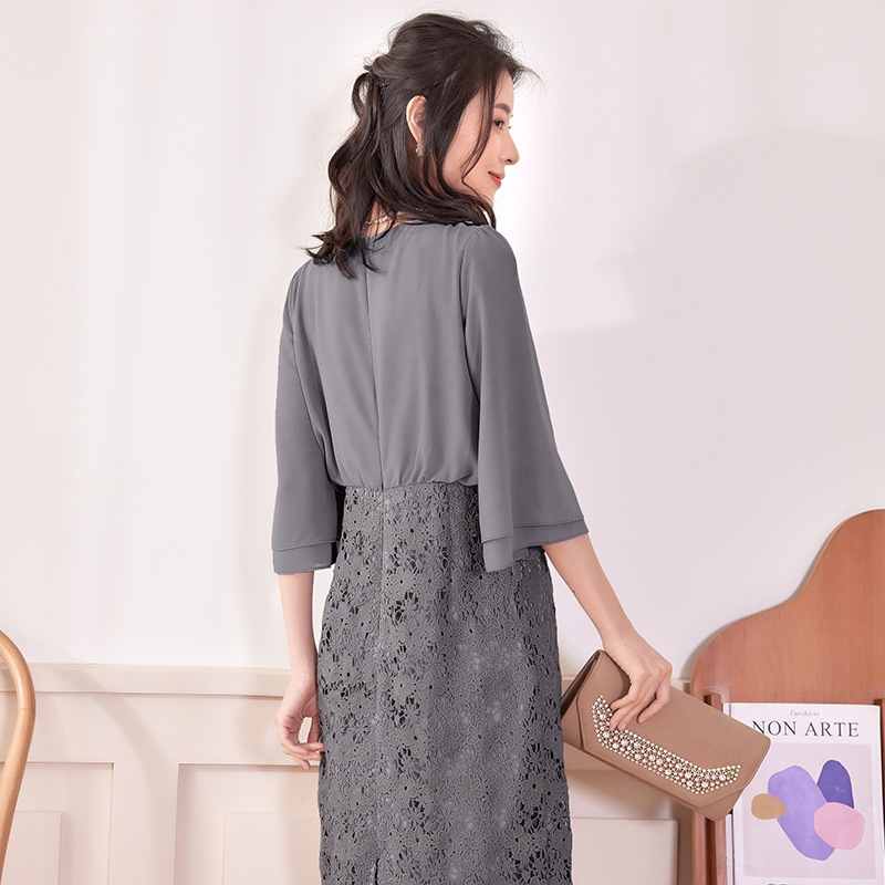 【人気新作】韓国人気品質ドレス パーティードレス 結婚式 韓国版通勤用新型レースカバーアームスリム丸首ワンピース 【人気新作】韓国人気品質ドレス パーティードレス 結婚式 韓国版通勤用新型レースカバーアームスリム丸首ワンピース