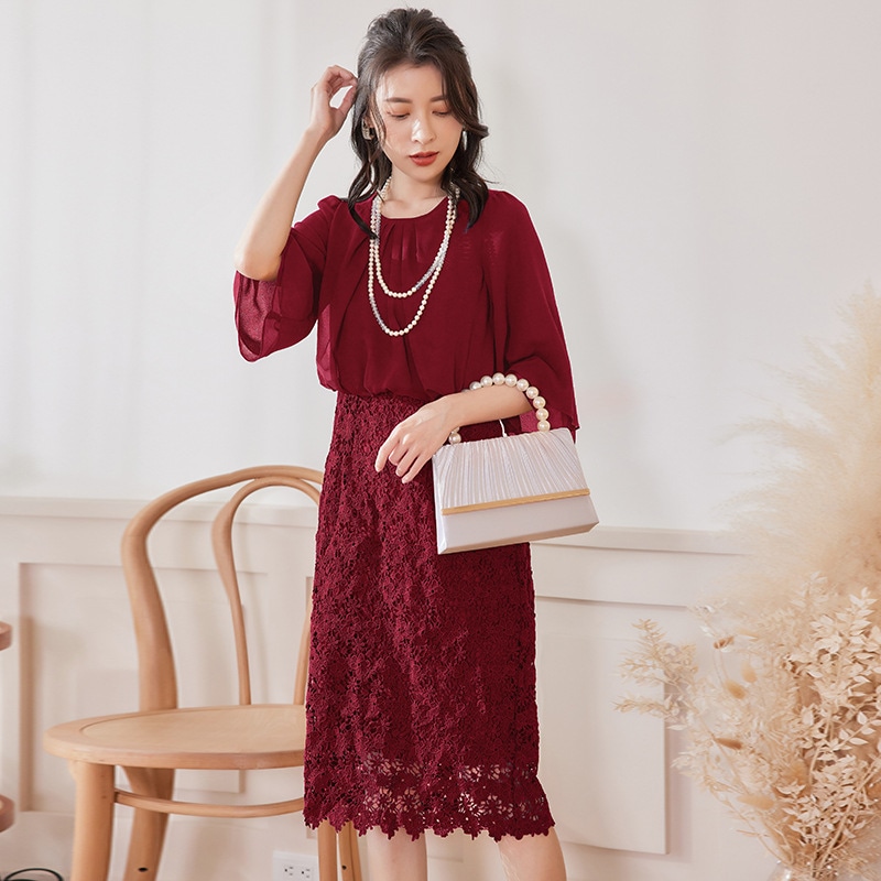 【人気新作】韓国人気品質ドレス パーティードレス 結婚式 韓国版通勤用新型レースカバーアームスリム丸首ワンピース 【人気新作】韓国人気品質ドレス パーティードレス 結婚式 韓国版通勤用新型レースカバーアームスリム丸首ワンピース