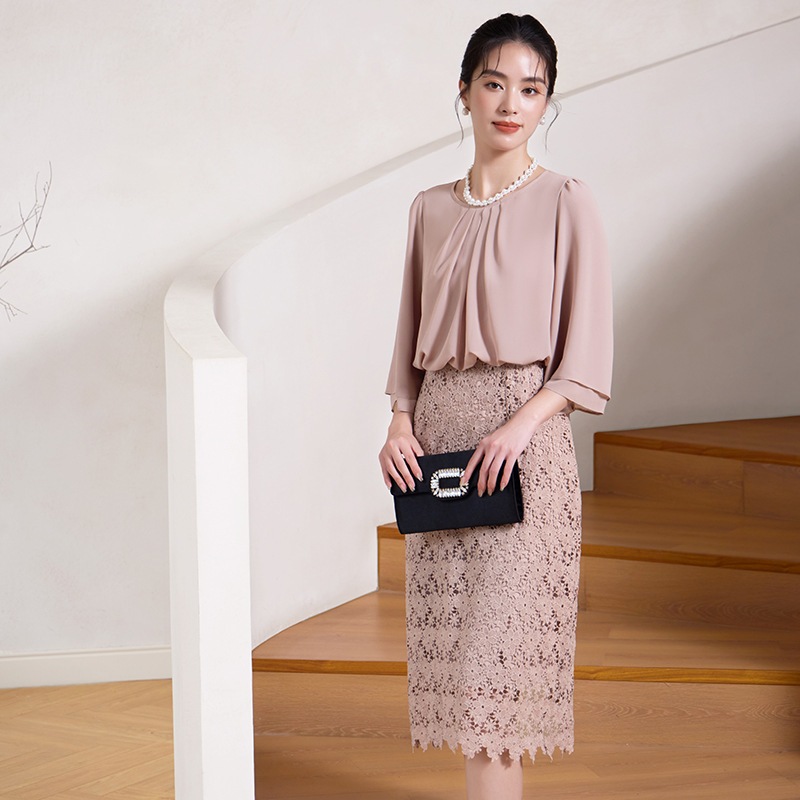 【人気新作】韓国人気品質ドレス パーティードレス 結婚式 韓国版通勤用新型レースカバーアームスリム丸首ワンピース 【人気新作】韓国人気品質ドレス パーティードレス 結婚式 韓国版通勤用新型レースカバーアームスリム丸首ワンピース