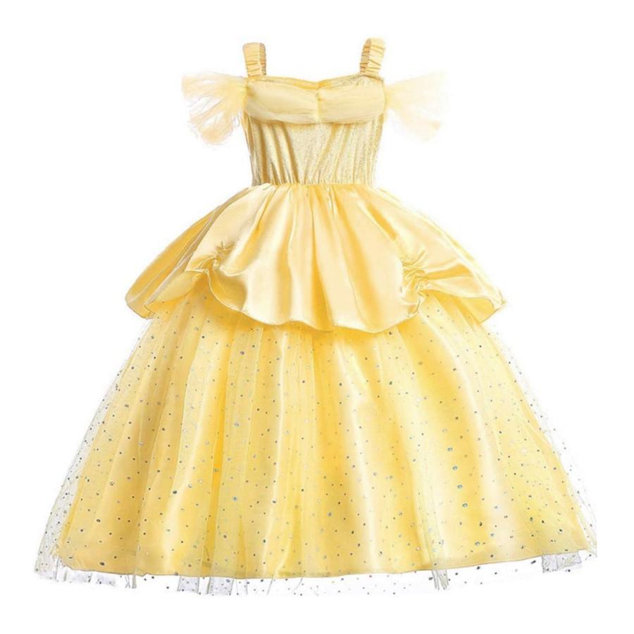 [即纳]新作先行発売ベル ドレス 子供 コスプレ 衣装 美女と野獣 豪華８点 セット ドレス 手袋 ティアラ ステッキ ネックレス イヤリング など 100 110 120 130 140【短納期】