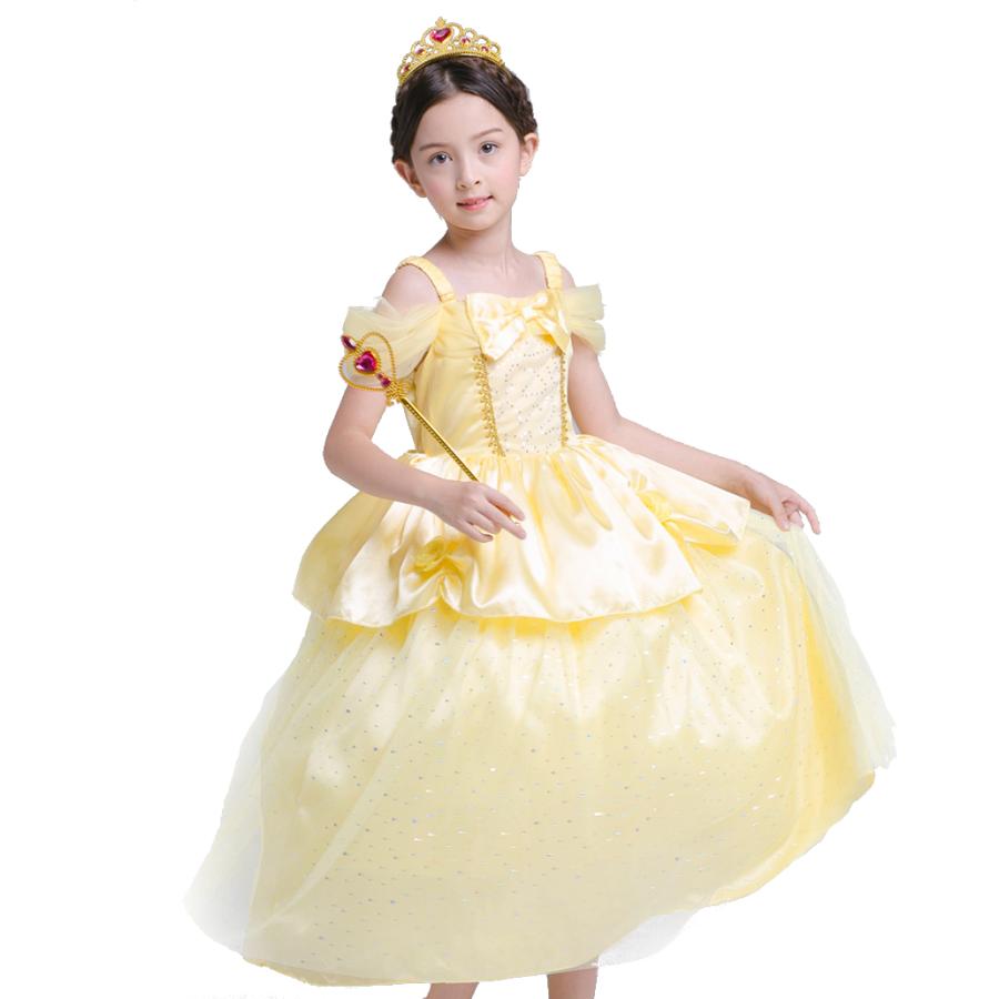 [即纳]新作先行発売ベル ドレス 子供 コスプレ 衣装 美女と野獣 豪華８点 セット ドレス 手袋 ティアラ ステッキ ネックレス イヤリング など 100 110 120 130 140【短納期】