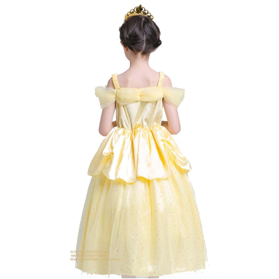 [即纳]新作先行発売ベル ドレス 子供 コスプレ 衣装 美女と野獣 豪華８点 セット ドレス 手袋 ティアラ ステッキ ネックレス イヤリング など 100 110 120 130 140【短納期】