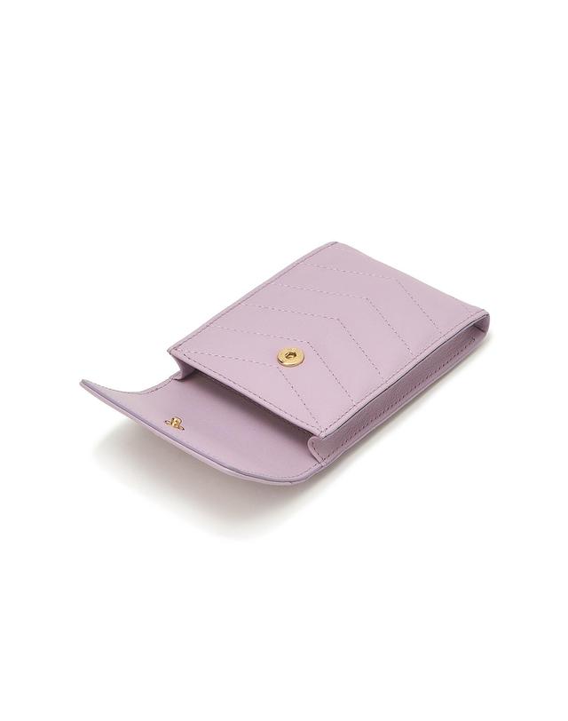 バイオレット/ブラック 2種カラー キルティング 牛革 カード財布