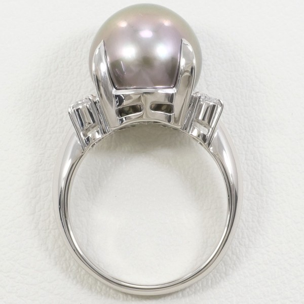 PT900 プラチナ リング 12号 パール(真珠) 約12mm ダイヤ 0.17 中古