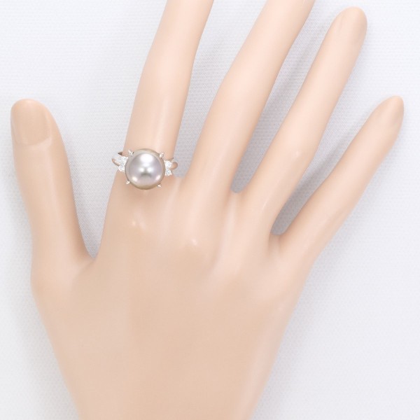 PT900 プラチナ リング 12号 パール(真珠) 約12mm ダイヤ 0.17 中古