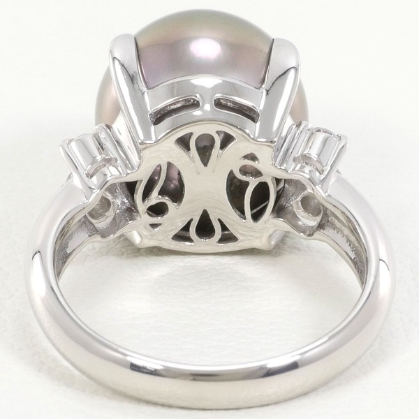 PT900 プラチナ リング 12号 パール(真珠) 約12mm ダイヤ 0.17 中古