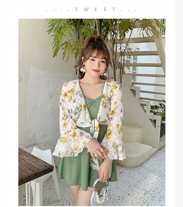 2点セット 水着 大きいサイズ レディース 花柄 体型カバー ぽっちゃり 服みたいな ワンピース ボレロ おしゃれ かわいい オールインワン ハイウエスト オトナ女子 温泉 露出控えめ セクシー