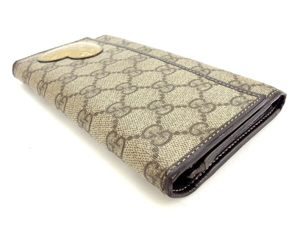 長財布 二つ折り財布 ＧＧプラス グッチシマ ブラウン系 ゴールド 中古