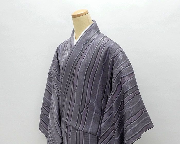 小紋 未着用美品 正絹 縦縞幾何模様 身丈165.5cm 裄丈67.5cm 小紋 未使用 新古品 着物 カジュアル c0288