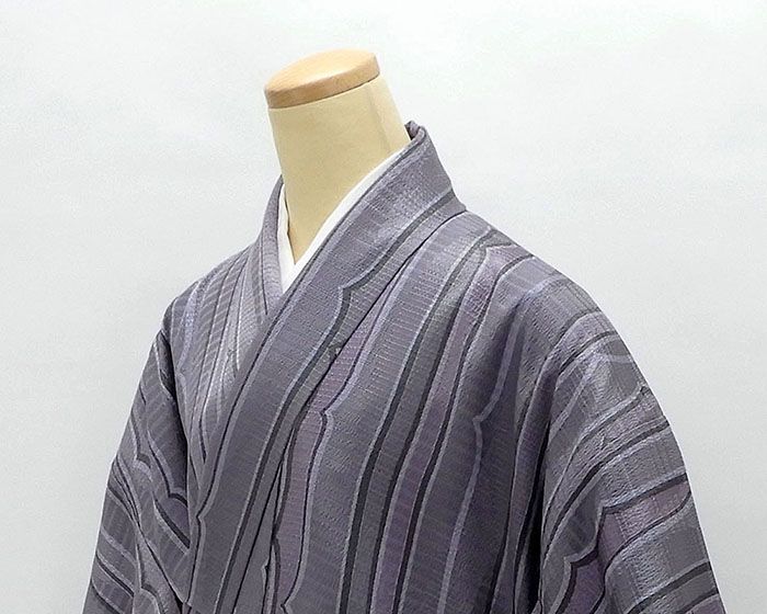 小紋 未着用美品 正絹 縦縞幾何模様 身丈165.5cm 裄丈67.5cm 小紋 未使用 新古品 着物 カジュアル c0288