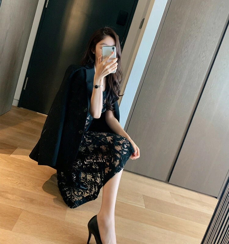 【短納期】パーティードレス タイトワンピース レースワンピース マーメイド 全2色 半袖 きれいめ ロング 黒ドレス セクシー 大きいサイズ 結婚式 お呼ばれドレス 二次会 成人式 同窓会 上品 エ