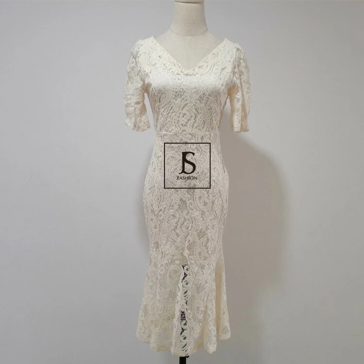 【短納期】パーティードレス タイトワンピース レースワンピース マーメイド 全2色 半袖 きれいめ ロング 黒ドレス セクシー 大きいサイズ 結婚式 お呼ばれドレス 二次会 成人式 同窓会 上品 エ