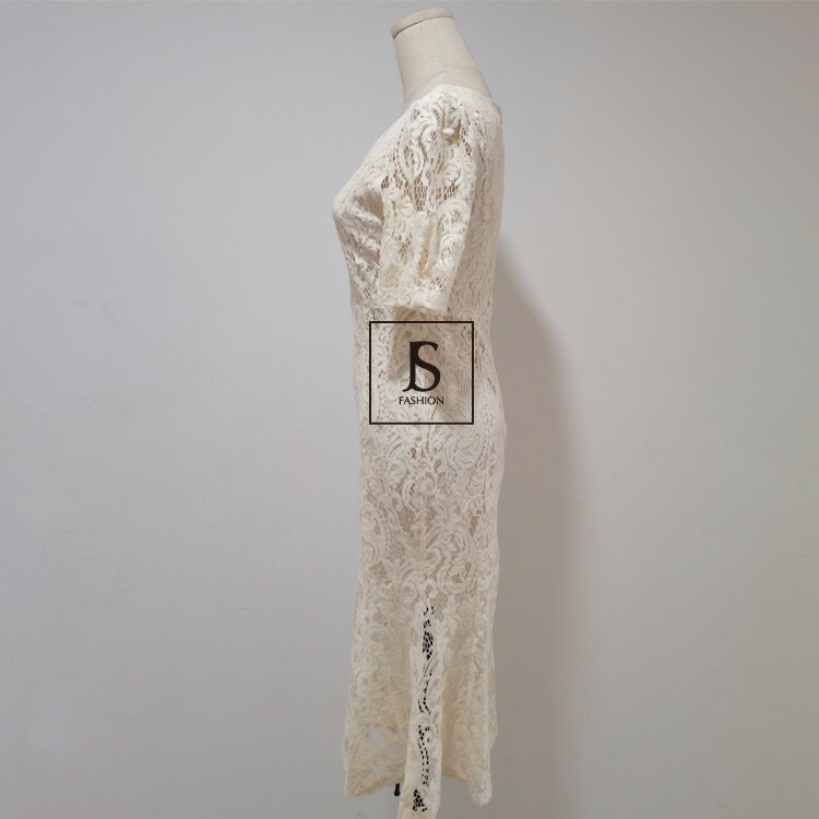 【短納期】パーティードレス タイトワンピース レースワンピース マーメイド 全2色 半袖 きれいめ ロング 黒ドレス セクシー 大きいサイズ 結婚式 お呼ばれドレス 二次会 成人式 同窓会 上品 エ